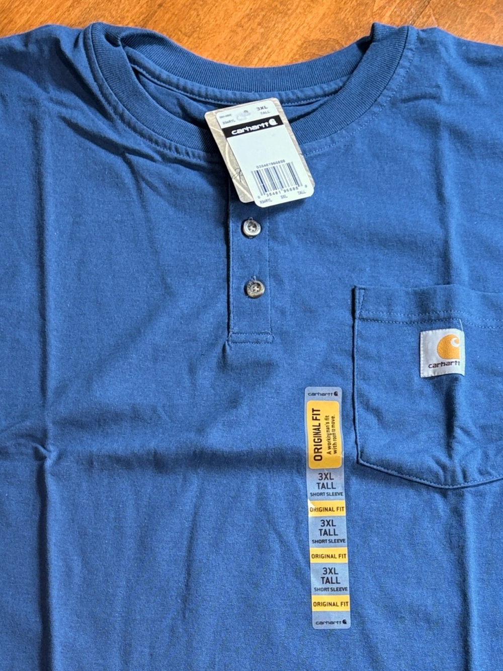 3XL Tall Carhartt Men's Indigo Blue Pocket Henley Short Sleeved